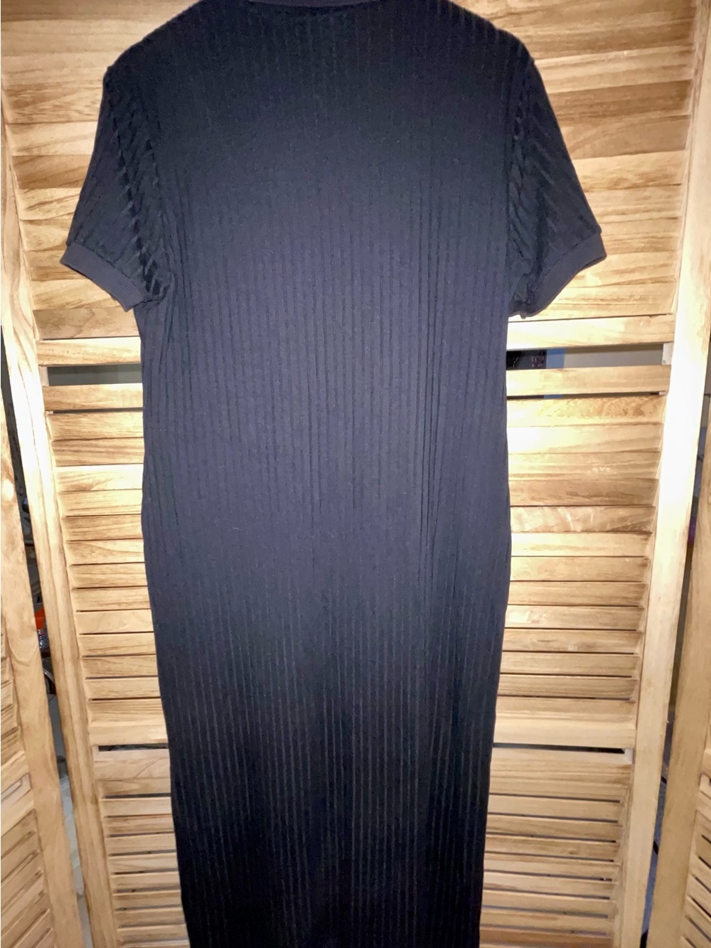 Lacoste Size 46 (14 -16) XL Preppy Black Ribbed Knit Polo Midi Dress Side Slits - Picture 5 of 7